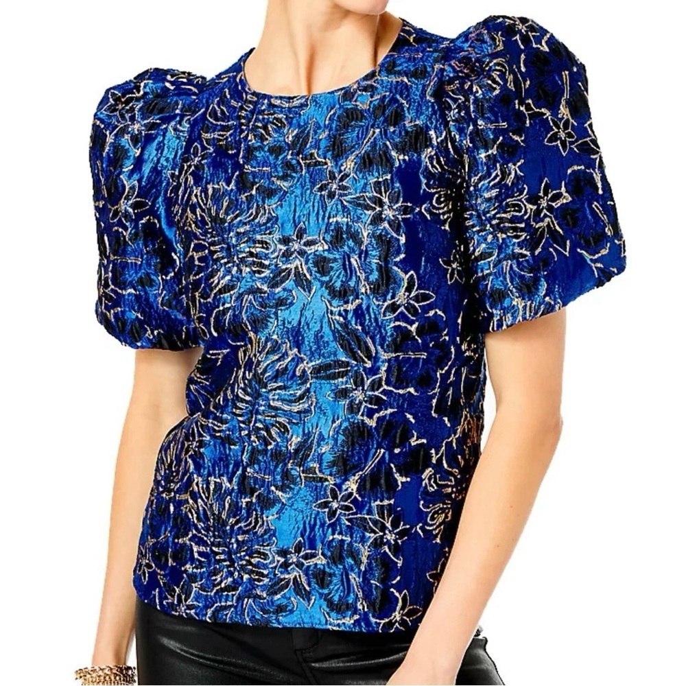 Lilly Pulitzer Top Medium BLUE GROTTO holiday Colorful Blouse Vibrant Floral